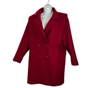 Vintage Diana Charles Oversized 100% Wool Fire-Engine Red 80s Power Coat